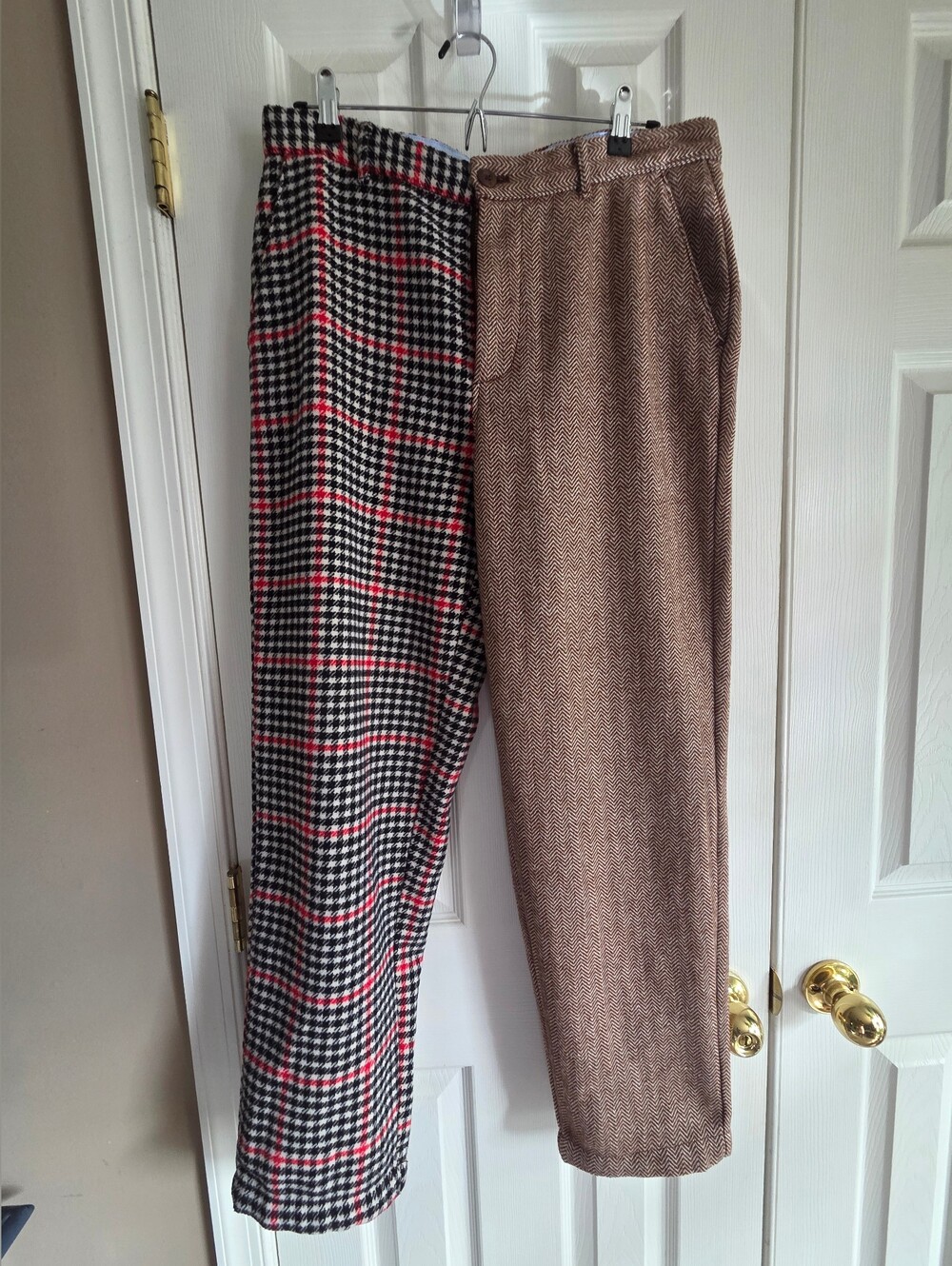 Rowing Blazers Brown Herringbone and Black-White-Red Plaid Trousers 32 X 32